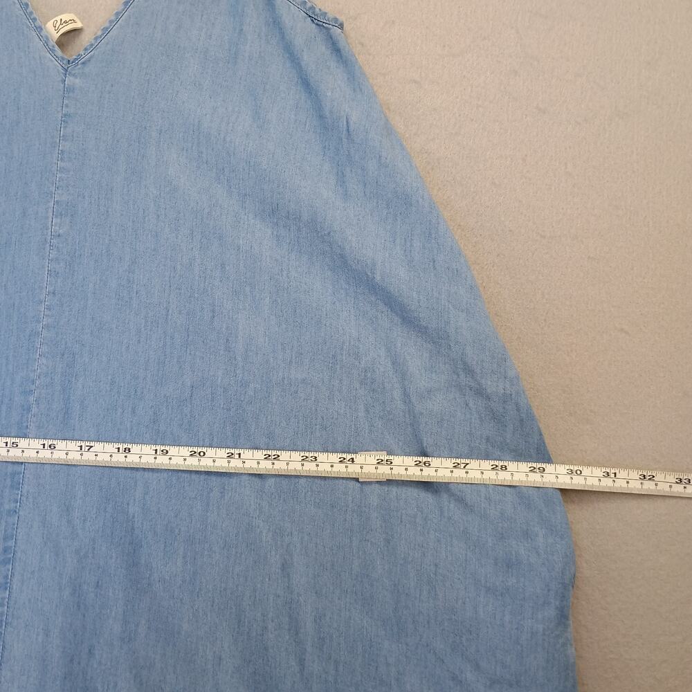 Elan Maxi Dress Jumper Sz M- V neck Strappy Washed Denim Lagenlook Boho - Picture 6 of 9